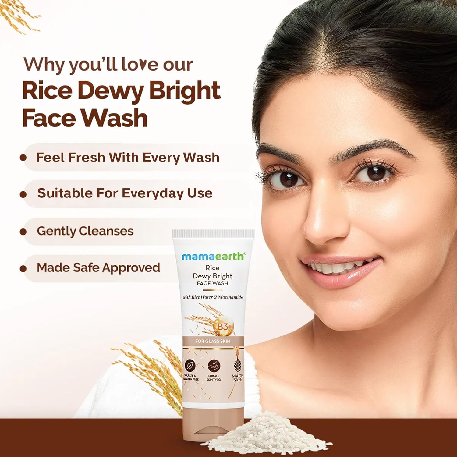 Mamaearth Rice Face Wash With Rice Water & Niacinamide for Glass Skin 100ml - Image 3